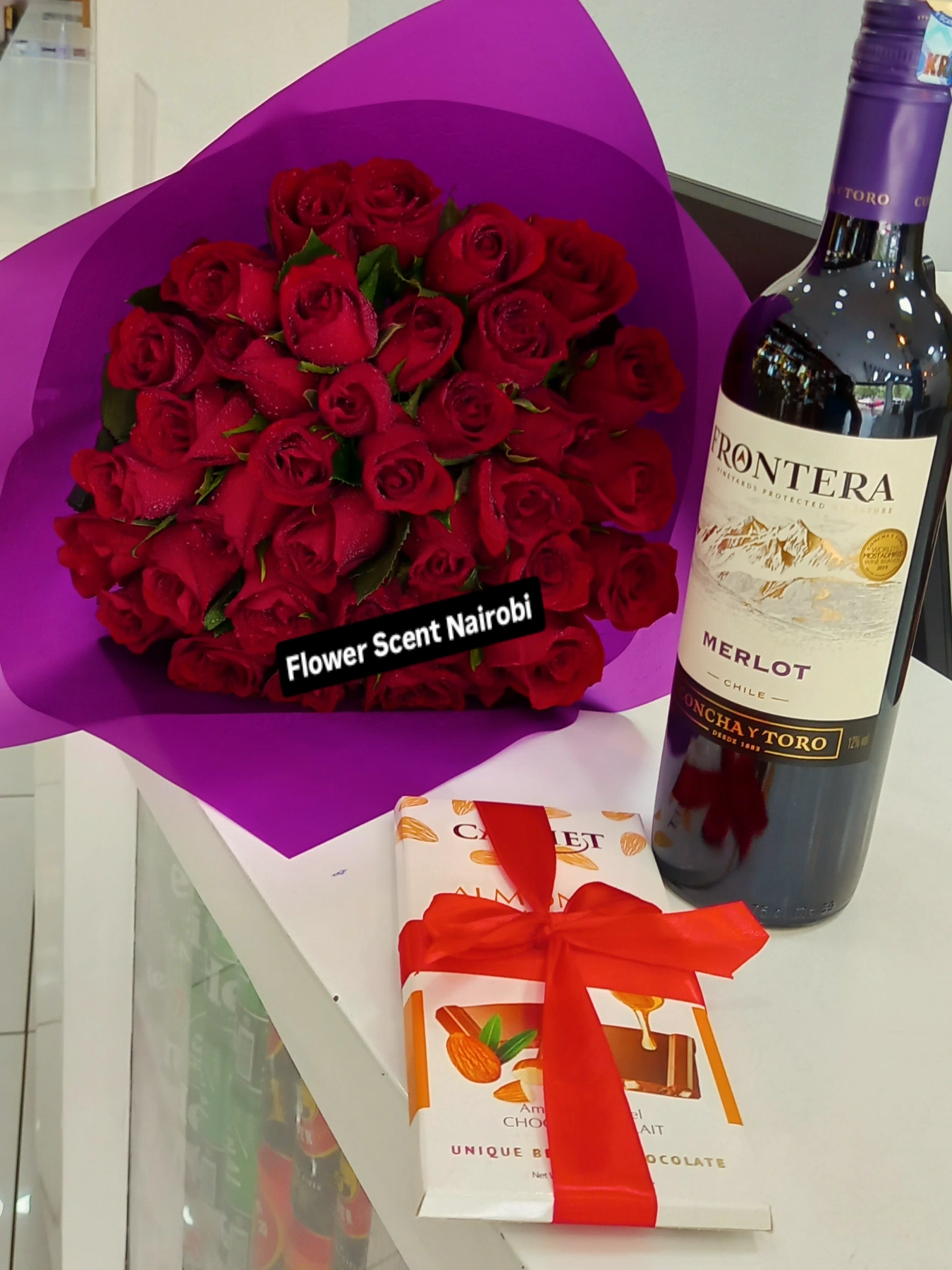 Romantic Flower Packages with Wine and Chocolate