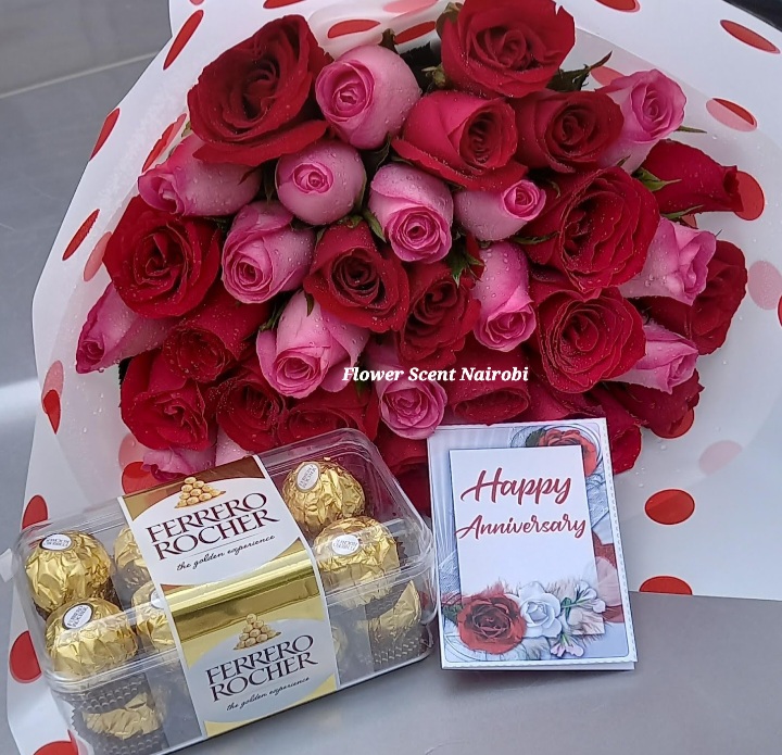 Anniversary Flowers and chocolate