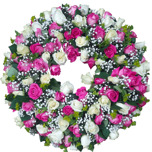 PINK AND WHITE ROUND WREATH