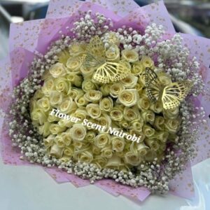 white roses bouquet flowers White Roses Bouquet & Gypsophilla