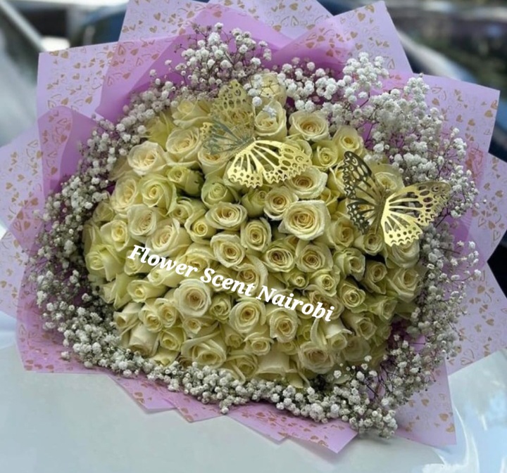 white roses bouquet flowers White Roses Bouquet & Gypsophilla