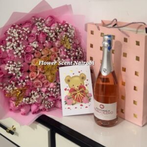 pink roses and wine delivery birthday flowers delivery in Lang'ata