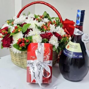 basket flower arrangement. Gift hamper delivery in Nairobi