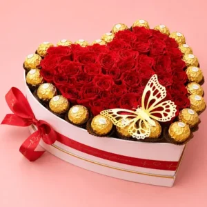 red roses and ferrero chocolate. heart box delivery in Nairobi Valentine's day flowers delivery