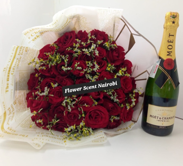 RED ROSES AND MOET CHAMPAGNE